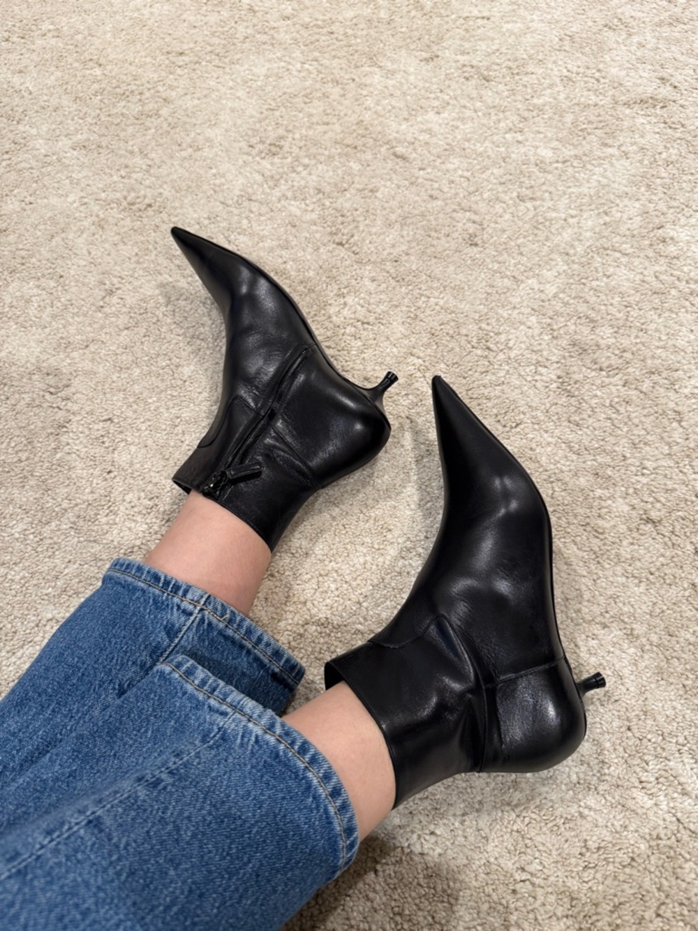 Balenciaga Black Pointed Leather Ankle Booties